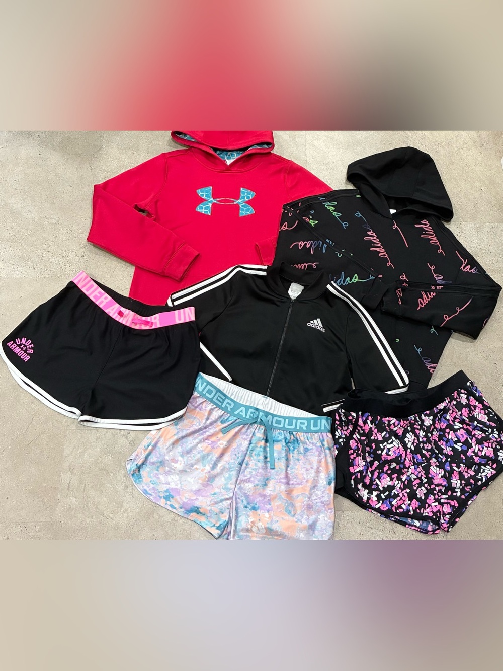 Girls UNDER ARMOUR/ADIDAS Athletic Shorts & Sweatshirts Lot, sz XL